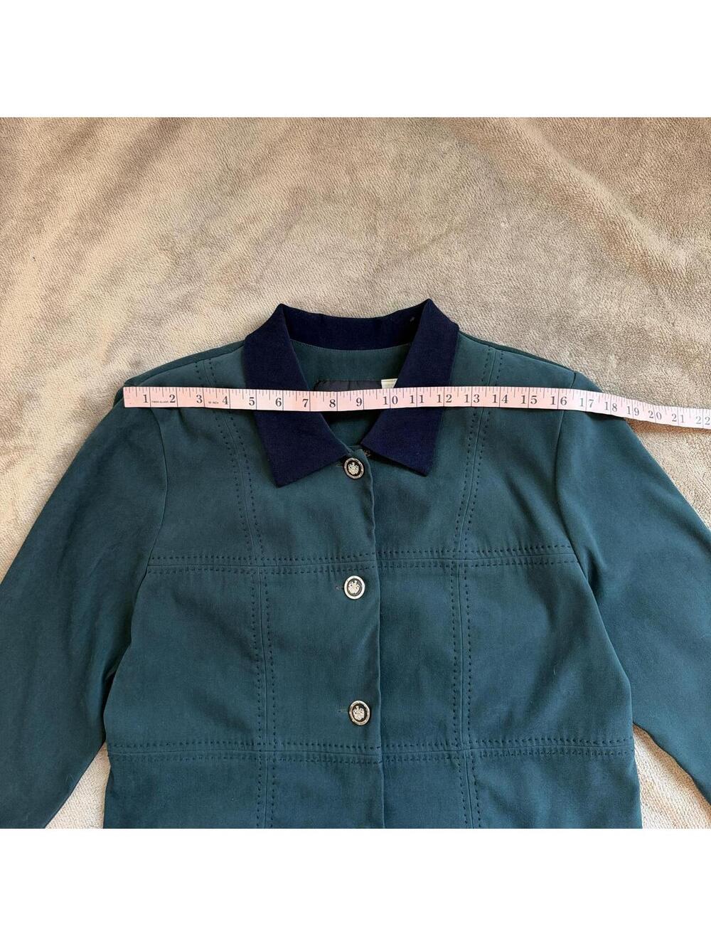 90s Sag Harbor Forest Green Button Up Jacket Contrast Collar Size 12 - Picture 5 of 8